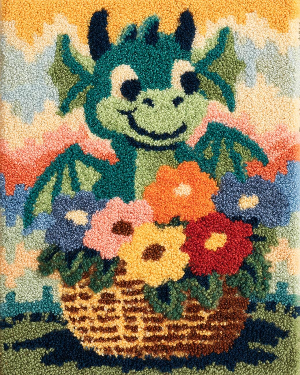 AMBATTERY Latch Hook Kits Carpet Dragons and Flowers 85x115cm