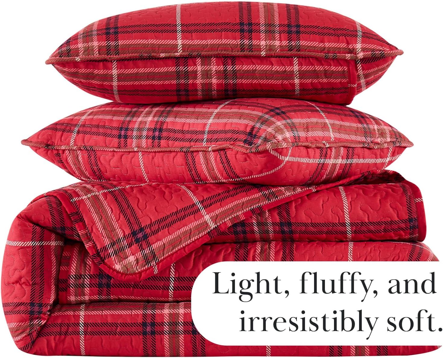 Southshore Fine Living, Inc. Oversized King Quilt Bedding Set, 3-Piece Bed Set, Cal/King Size Plaid Quilt with 2 Quilted Pillow Shams, Microfiber Bedspread, Lightweight Quilted Coverlet, Red Plaid - Image 8
