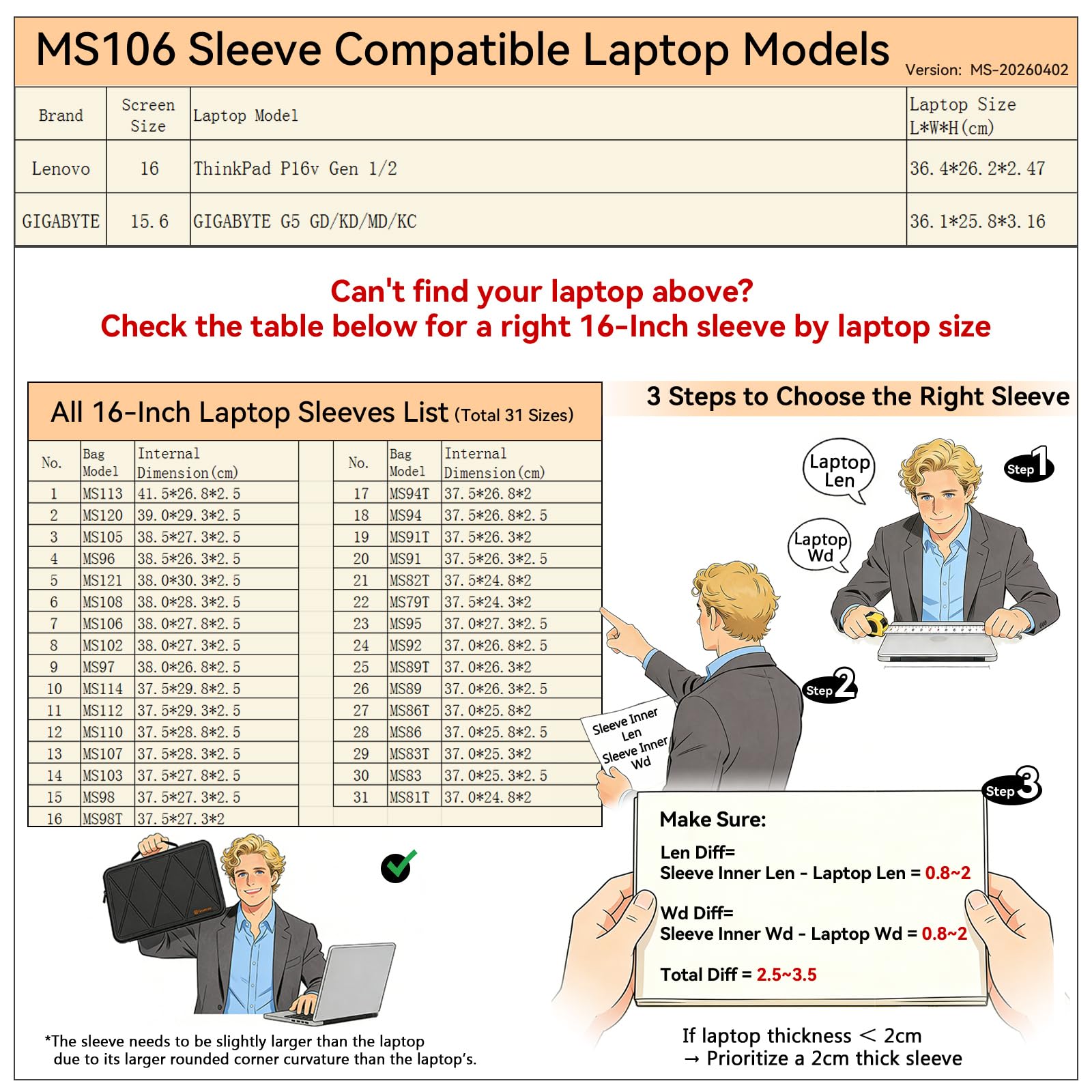 Smatree MS106 Protección rígida 16 Pulgadas Funda para portátil Compatible con Lenovo ThinkPad P16v Gen 2/1, para GIGABYTE G5 KC/GD/KD/MD