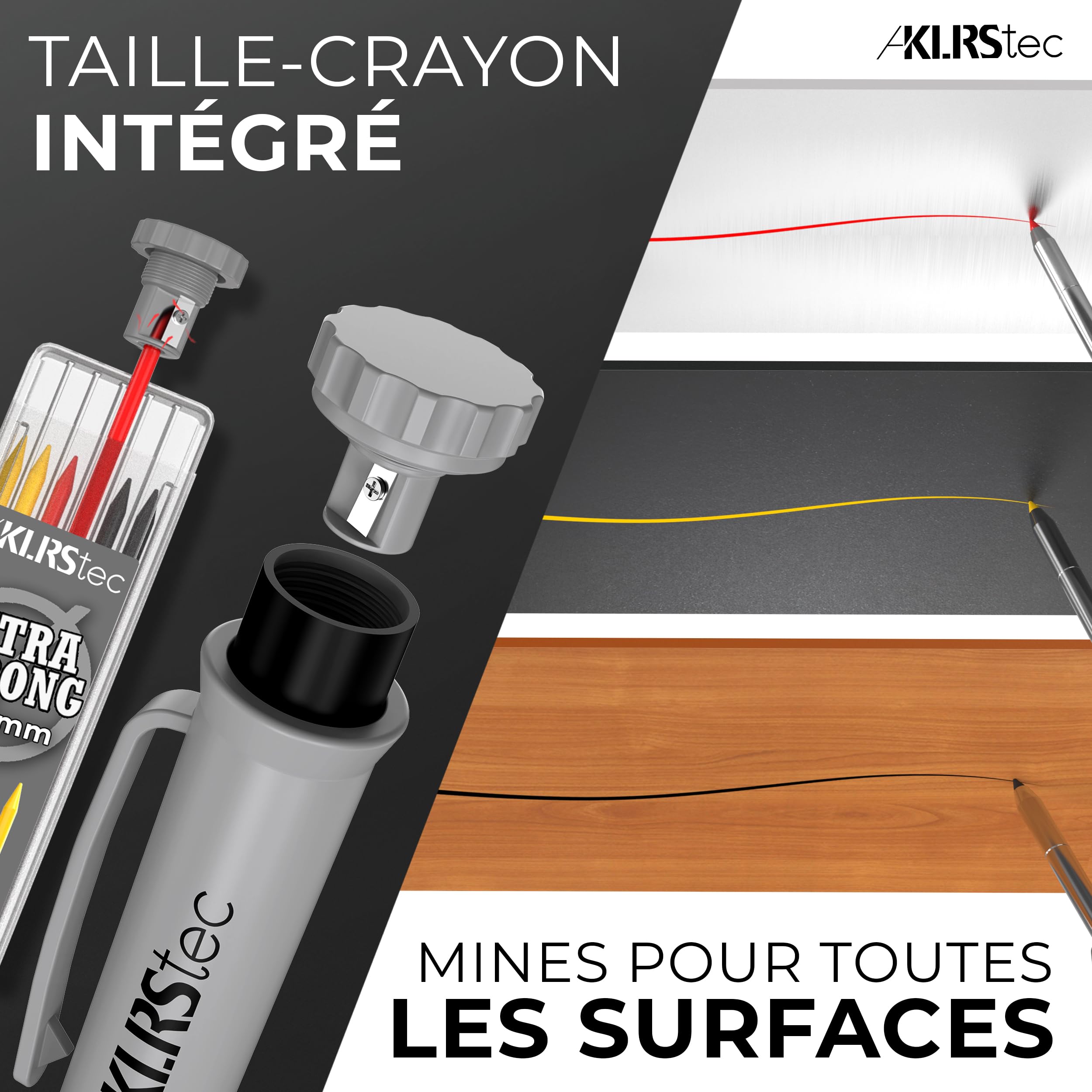 KLRS tec Kit d'équerre de charpentier professionnel – Kit d'équerre de menuisier de qualité supérieure avec marqueur à trous profonds [+mines] Ensemble d'outils d'équerre de mesure en métal