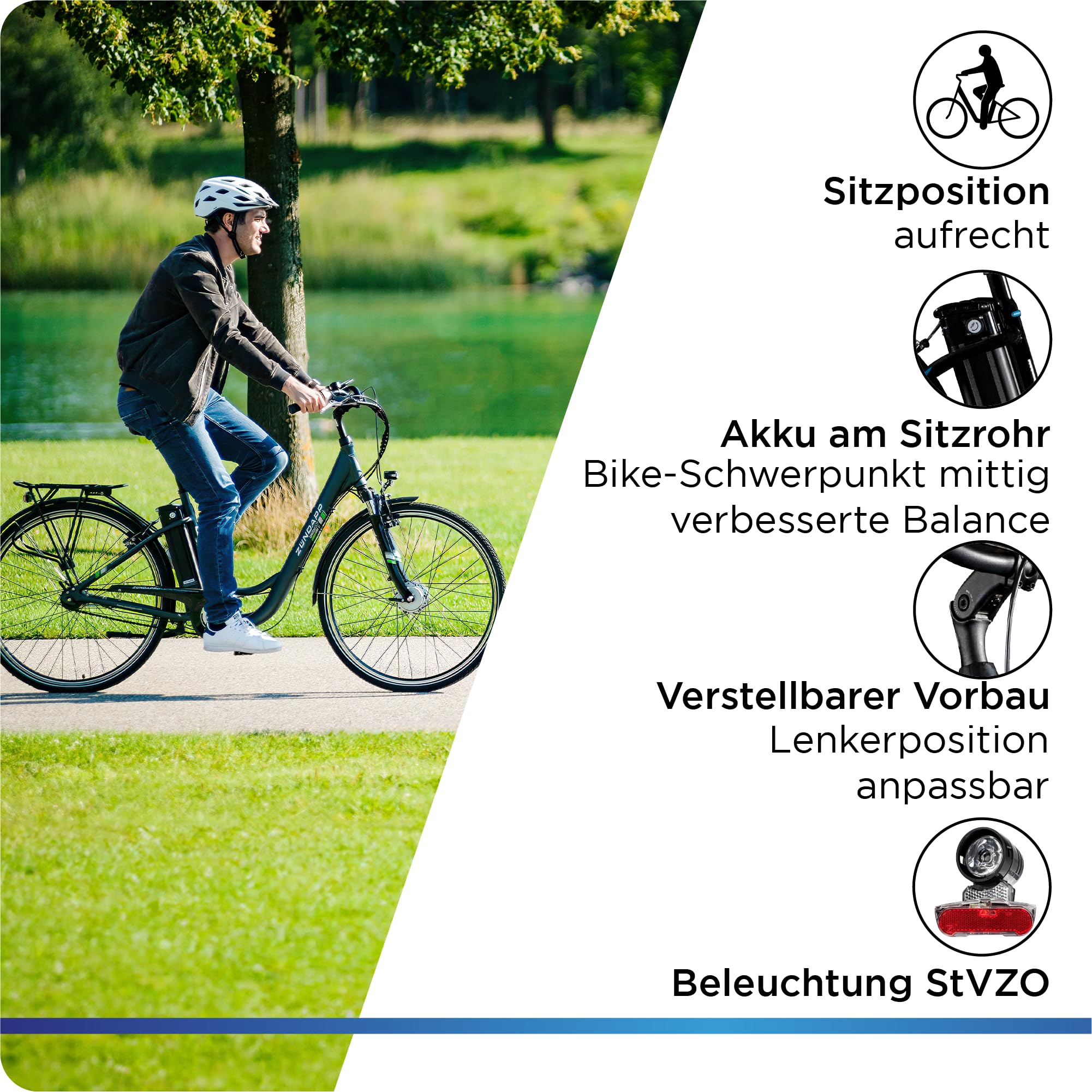 ZÜNDAPP E Bike Elektrofahrrad 28 Zoll | E-Bike mit Rücktrittbremse | City Ebike 3-Gang Nabenschaltung | Elektrofahrrad mit Schloss für Erwachsene | Green 2.7