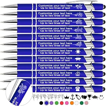 Personalized Pens Custom with Birth Flower Engraved Customized Stylus Pens Bulk with Name Text Logo Metal Ballpoint Pen Gift for Office Business School-12 Count