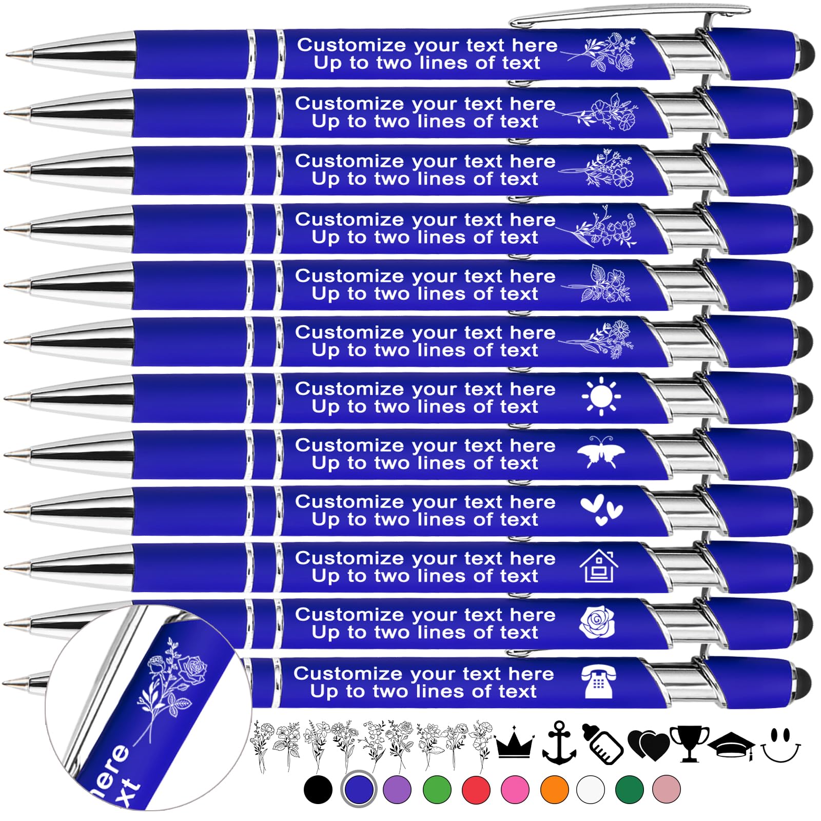 Xihedfd Personalised Pens Custom with Birth Flower Engraved Customised Stylus Pens Bulk with Name Text Logo Metal Ballpoint Pen Gift for Office Business School-30 Pieces