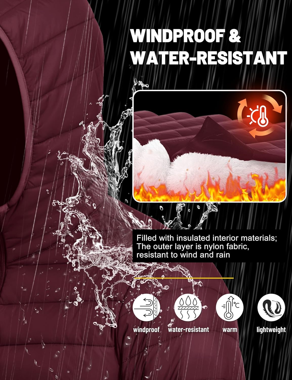 TACVASEN Men's Lightweight Puffer Jacket with Hood Water Resistant Windproof Insulated Jacket Quilted Lined Winter Coats