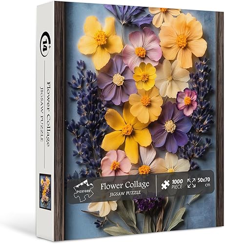 PICKFORU - Rompecabezas vintage de flores silvestres para adultos, 1000 piezas, rompecabezas de ramo de flores coloridas, flores secas, tema floral