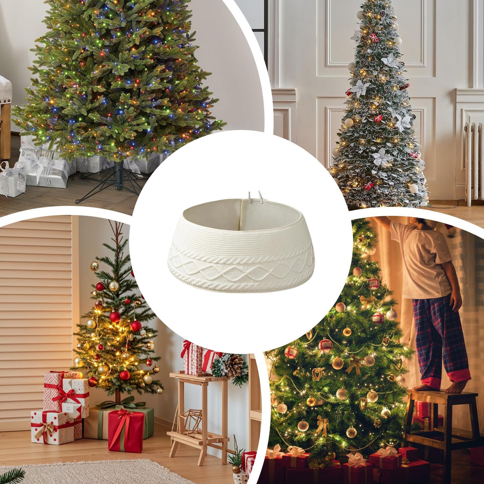 Copribase Per Albero Di Natale In Maglia, Stile Rustico Country, Colore Bianco Crema, Diametro Circa 72 Cm