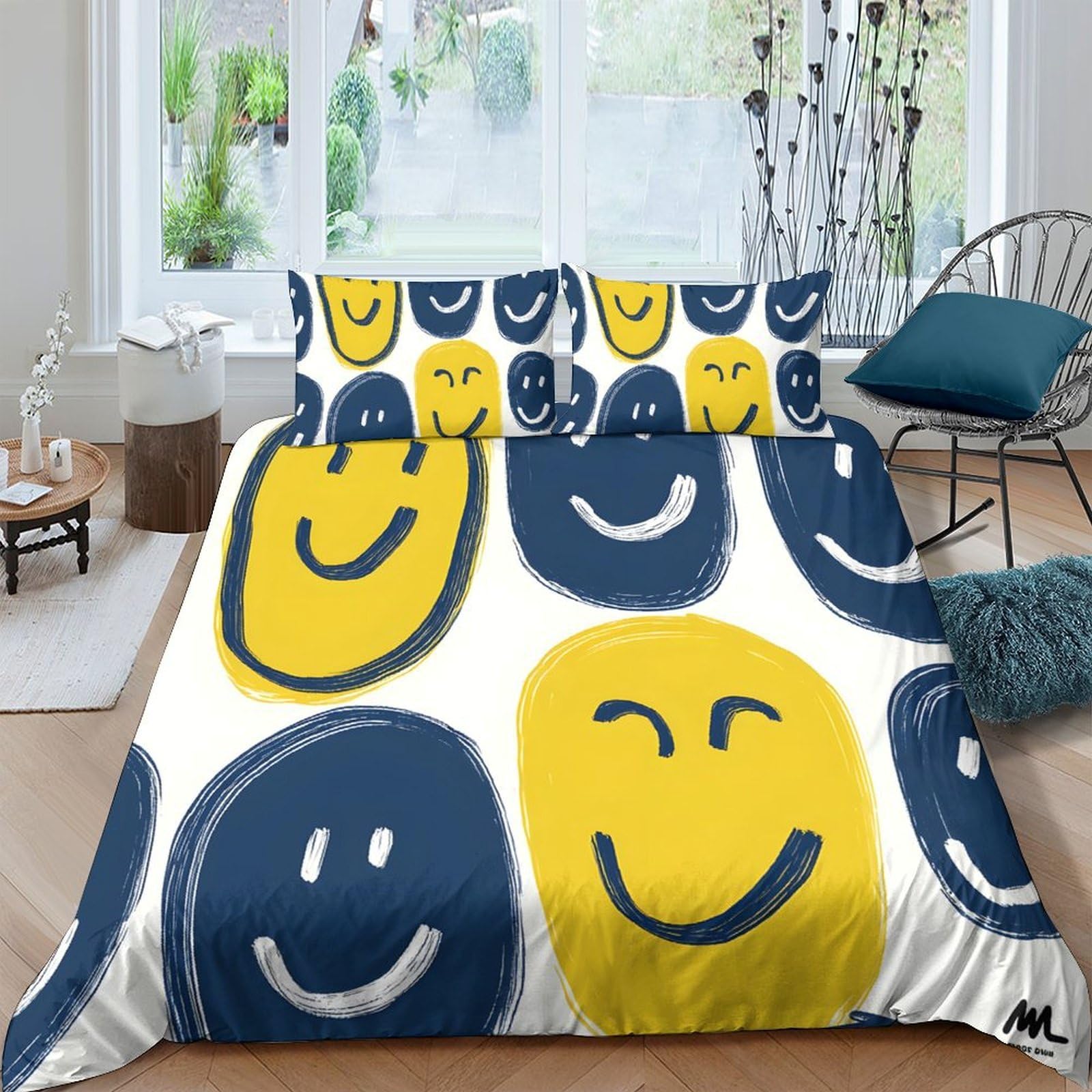 Ctjqhvkz Style-3 3D Printed Smiley Face Fitted Sheet Microfiber Yellow Blue Bed Sheet For Bedroom Dorm Mattress Cover Decor Single（135X200cm）