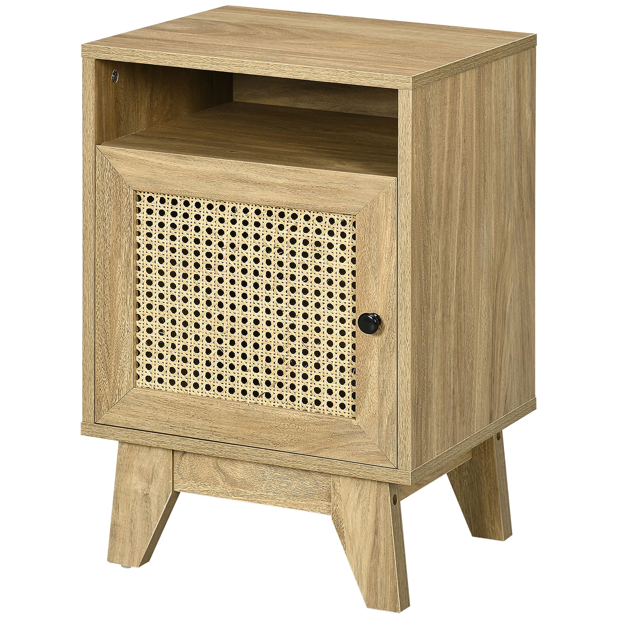 HOMCOM Rattan Bedside Table Nightstand with Storage Shelf Natural