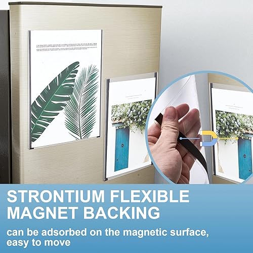 Miniatura 10 de 50 soportes magnéticos rígidos de 8 12 x 11 pulgadas, marcos magnéticos, soporte de papel de plástico transparente con bordes magnéticos, soporte