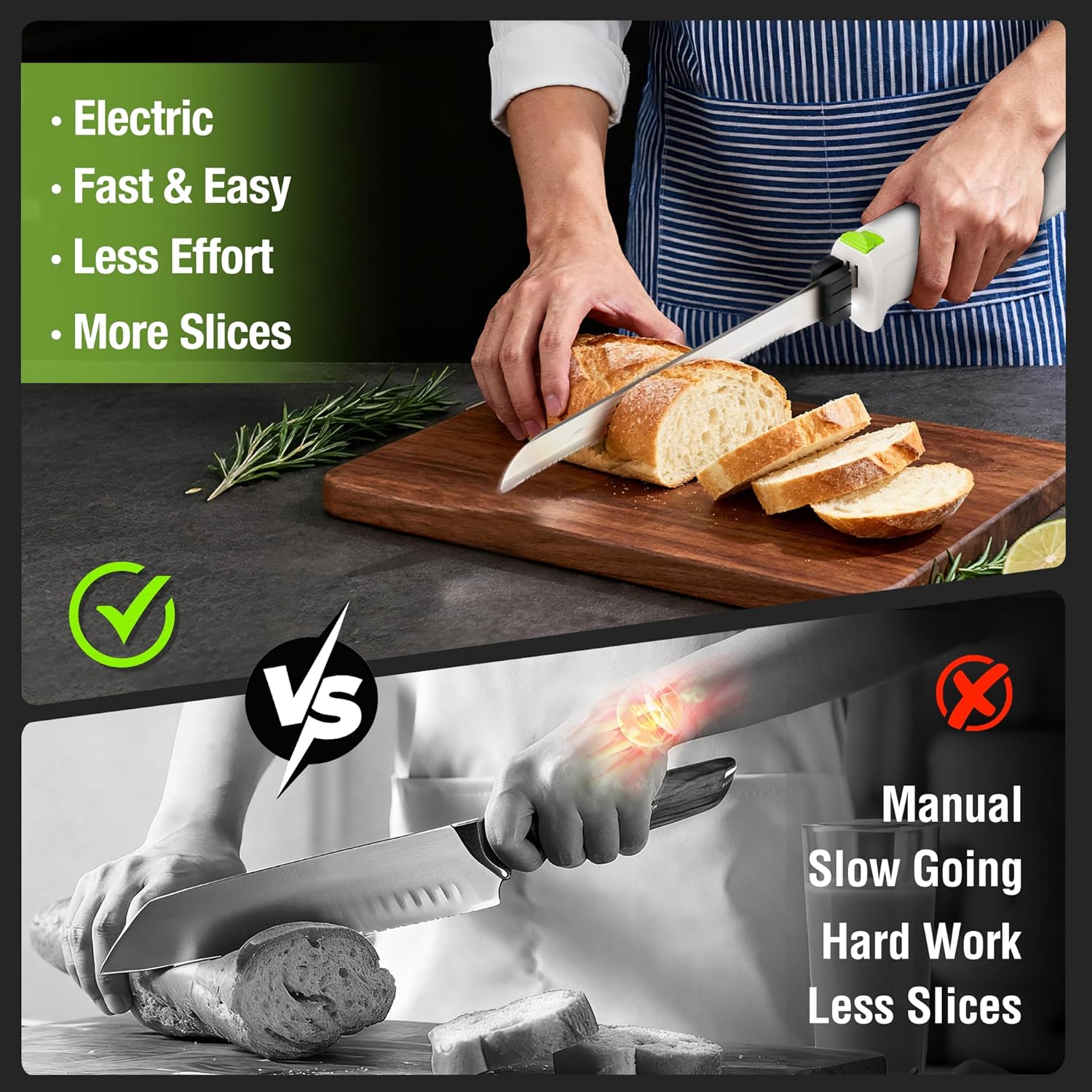 WORKPRO Electric Knife for Meat Slicing, Cordless Electric Carving Knife for Turkey, Fish & Bread, Two Stainless Steel Blades, Ergonomic Handle, Storage Case & Serving Fork Included, White