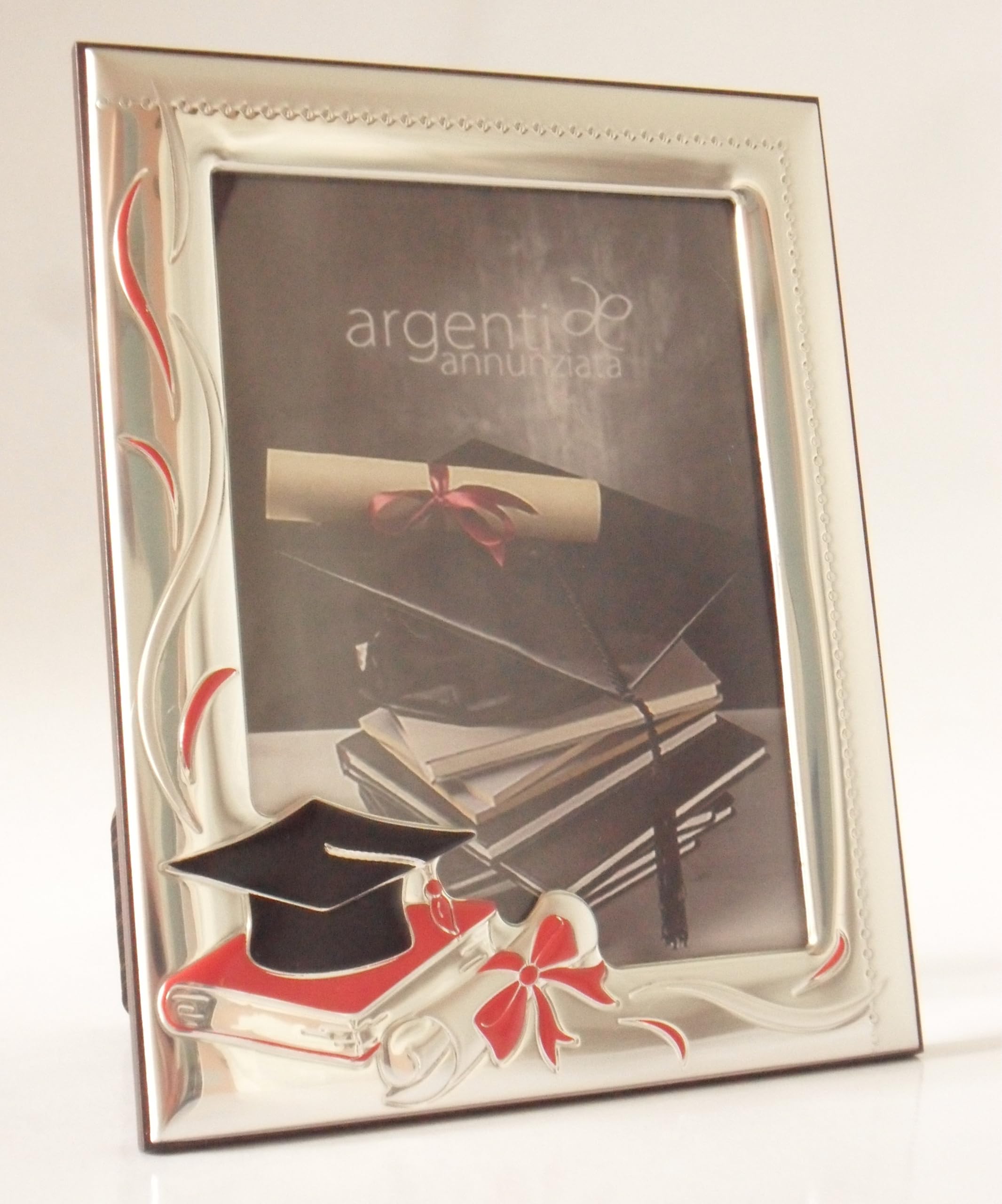 Argenti Annunziata PORTAFOTO REGALO PER LAUREA IN ARGENTO PVD COLOR cm18x14x2 CON TOCCO E PERGAMENA PER FOTO cm14x10 -> TUO IN 24/48 h
