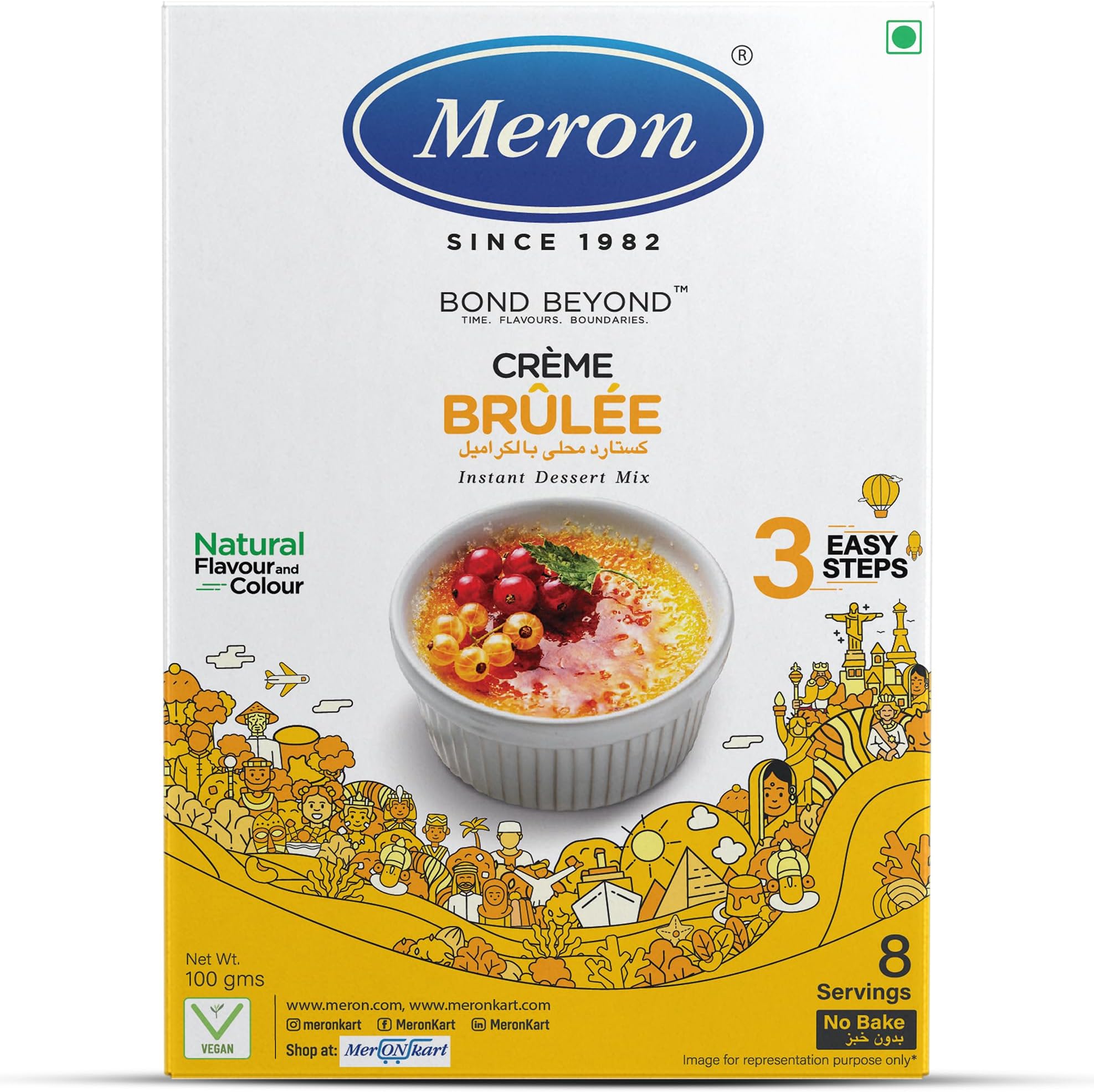 Meron Creme Brulee | Instant Dessert Mix | Cream Caramelized Classic Dessert | Natural Flavour & Colour | Vegan | 3 Easy Steps | 200g