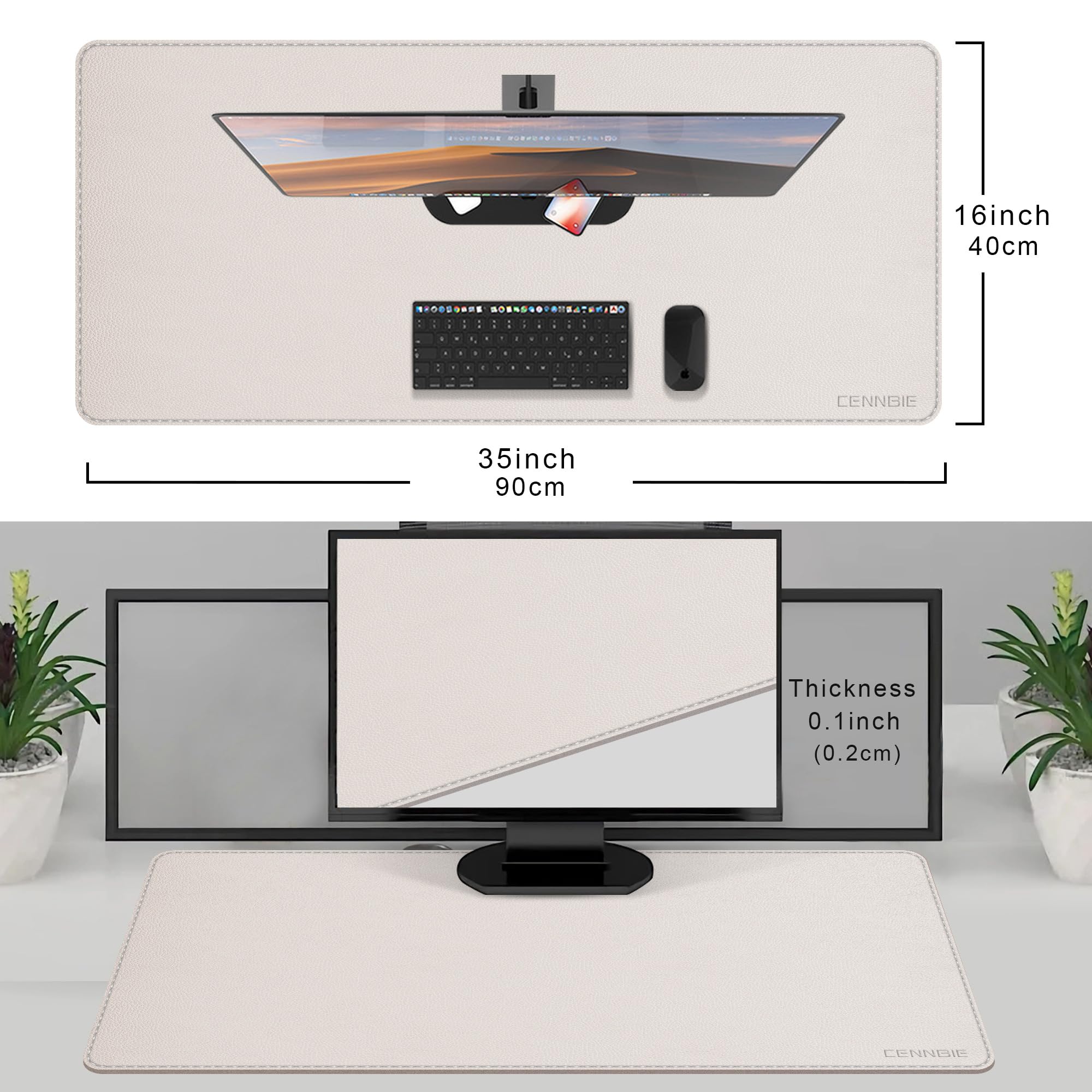 Set Tappetini Da Scrivania In Vera Pelle - XXL Per Tastiera E Mouse, Made In Italy (Nero) - Foto 11