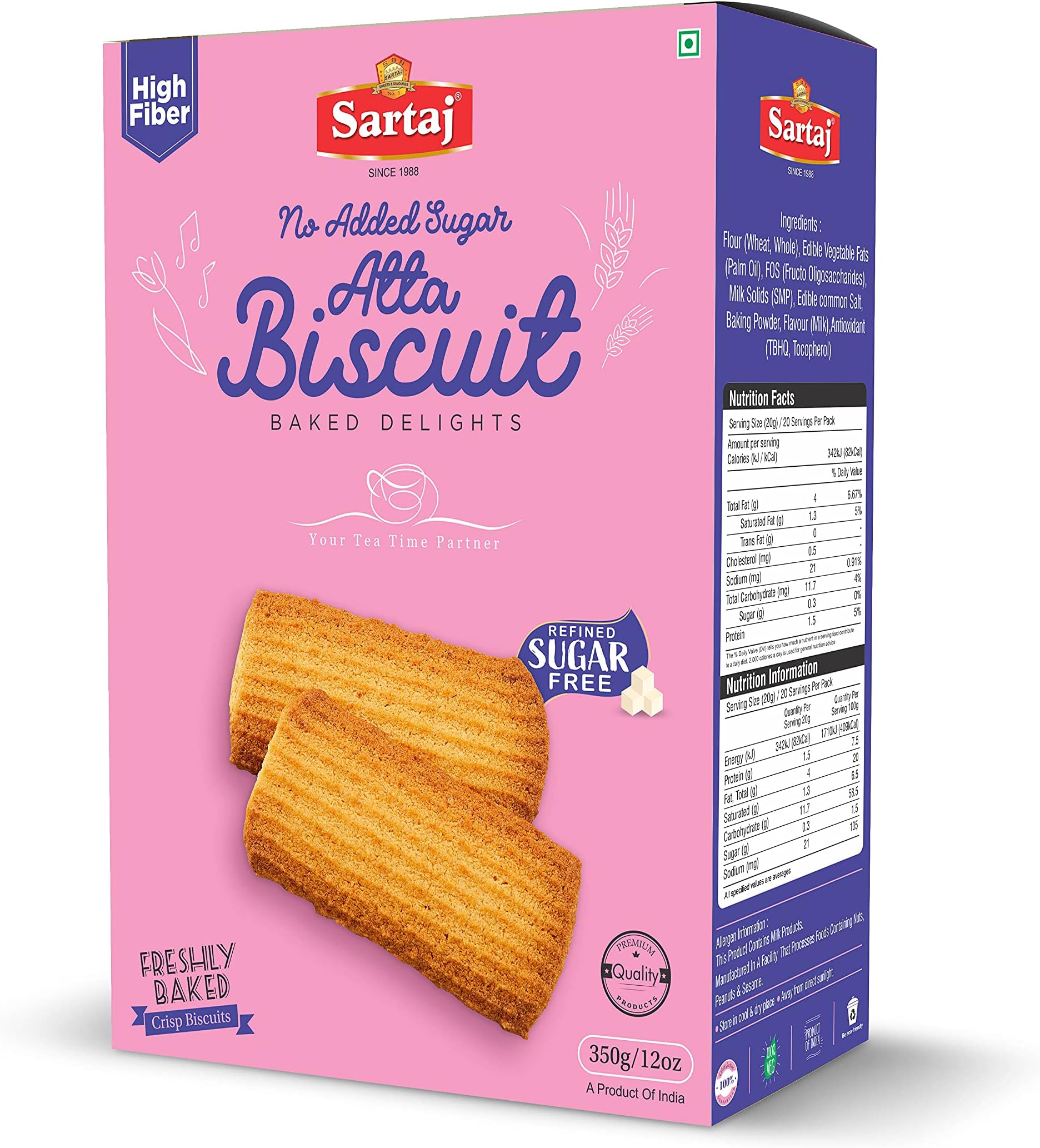 Sartaj Sugar Free Atta Biscuit | No Added Sugar, 400g