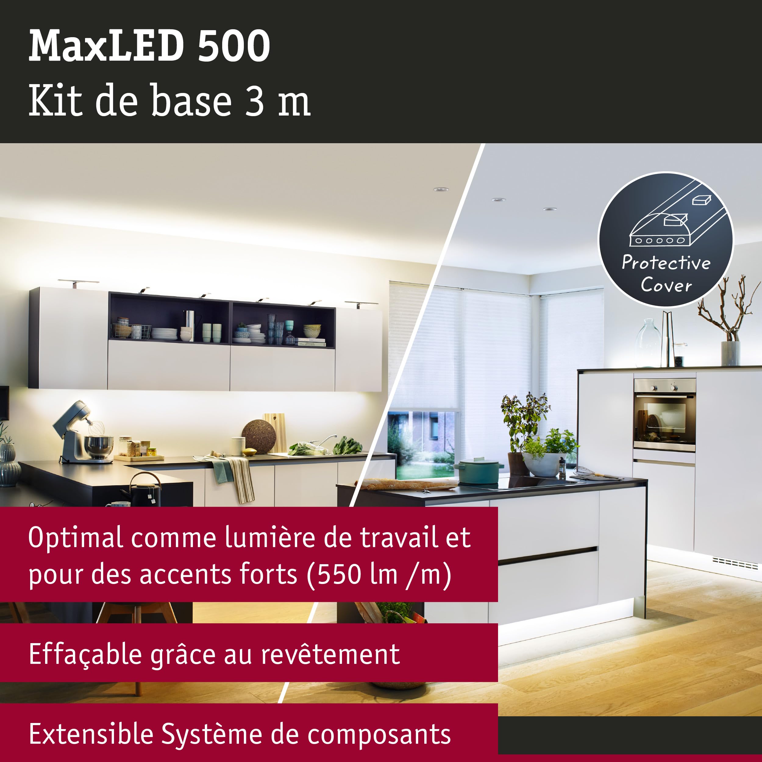 Paulmann 70624 Function MaxLED Kit de base LED bande Tunable White 3 m, 20 W, 230/24 V, 36VA, Argent, Plastique 300 x 12,5 x 0,3 cm