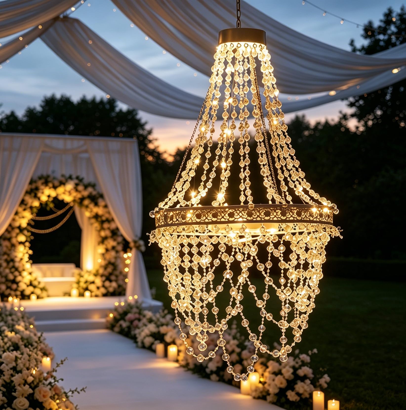Photo 1 of Solar Hanging Crystal Chandelier Outdoor Decorative Garden Light