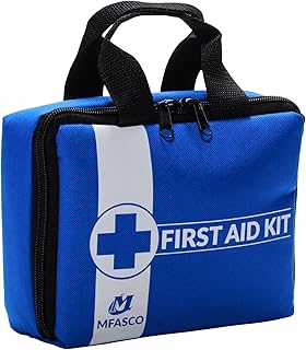 MFASCO First Aid Kit, 160-Piece - Ideal for Home, Auto, Sports, Travel, Camping, Hiking - Compact Emergency Kit with Organizer, Safety Necessities in Blue Case for Family, Students, Backpacking