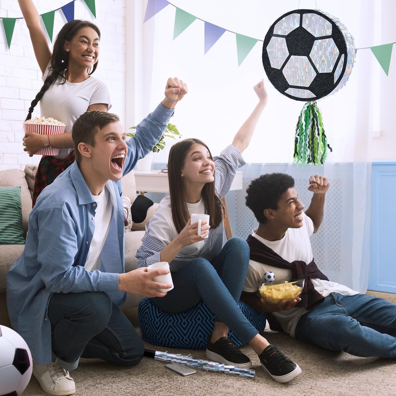 WERNNSAI Ballon de football Pinata Piñata avec bandeau et bâton pour sport, fête d'anniversaire, jeu de football, enterrement de vie de jeune fille, décoration