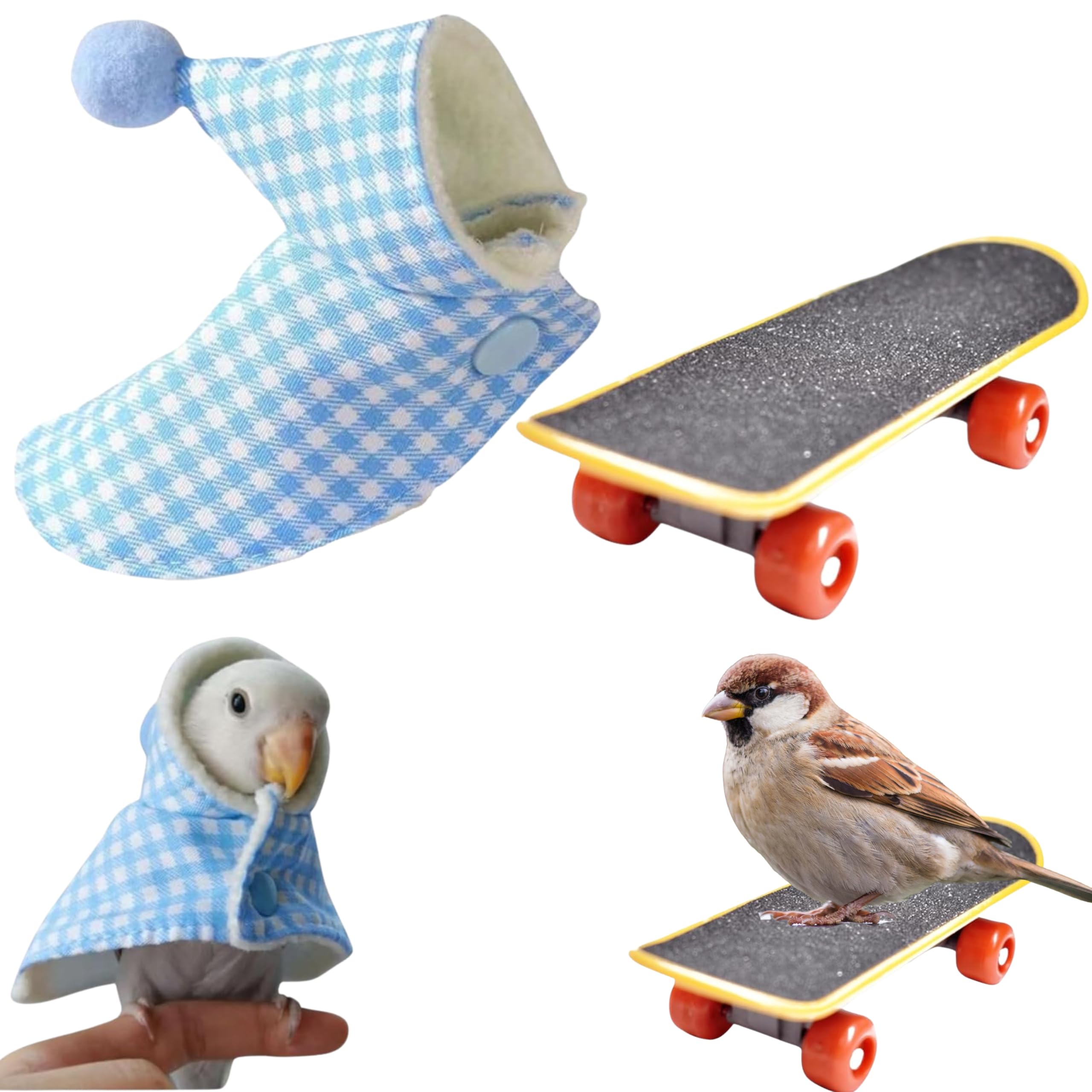 Homedy Crafts Bird Skateboard Costume, Clothes for Parrots, Costume for Birds and Mini Training Skateboard for Parrots, Bird Clothes, Parakeet Birds
