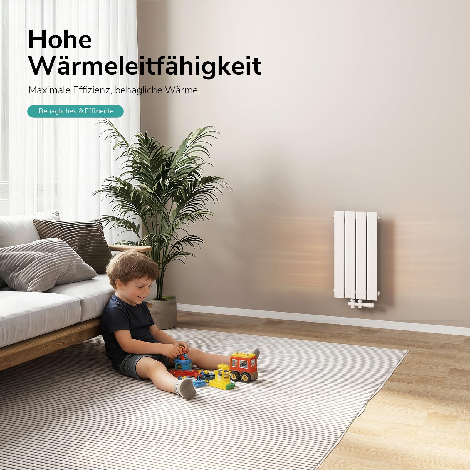 EMKE Design Heizkörper Klein 600x304 mm Vertikal Flachheizkörper mit Mittelanschluss Weiß Paneelheizkörper 210W