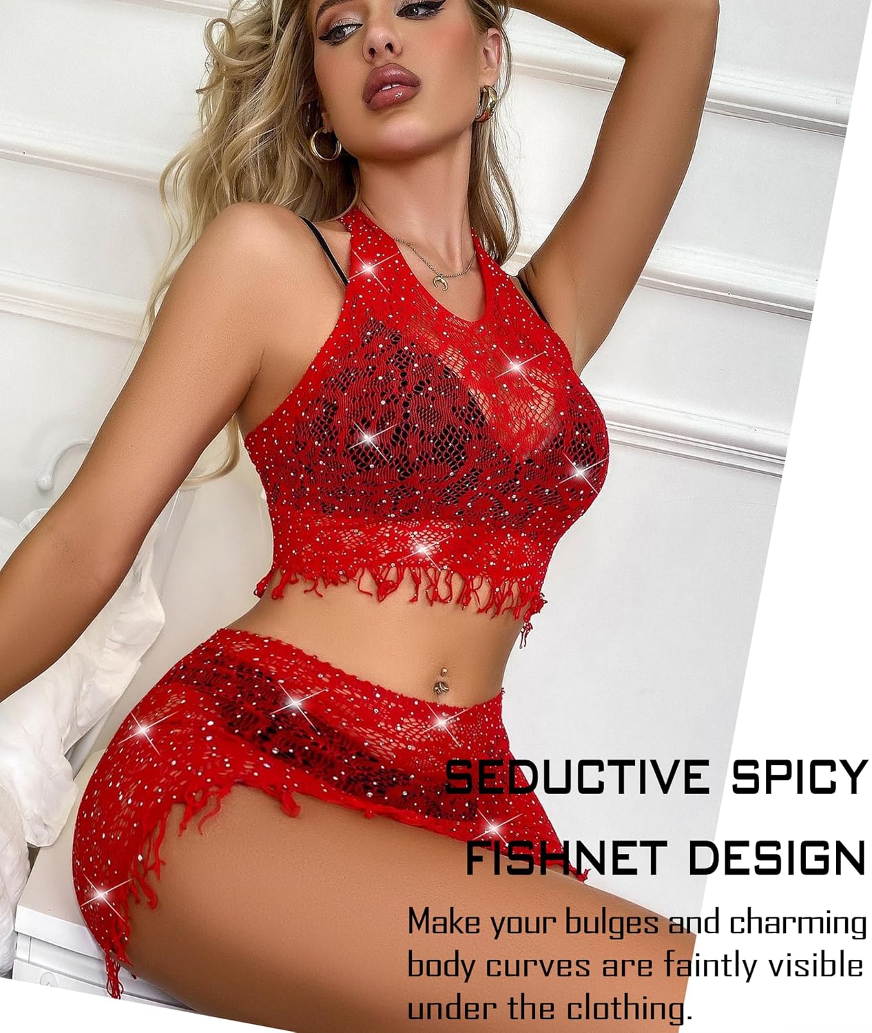 Sexy Lingerie for Women Naughty Fishnet Rhinestone Bodysuit Erotic Outfits