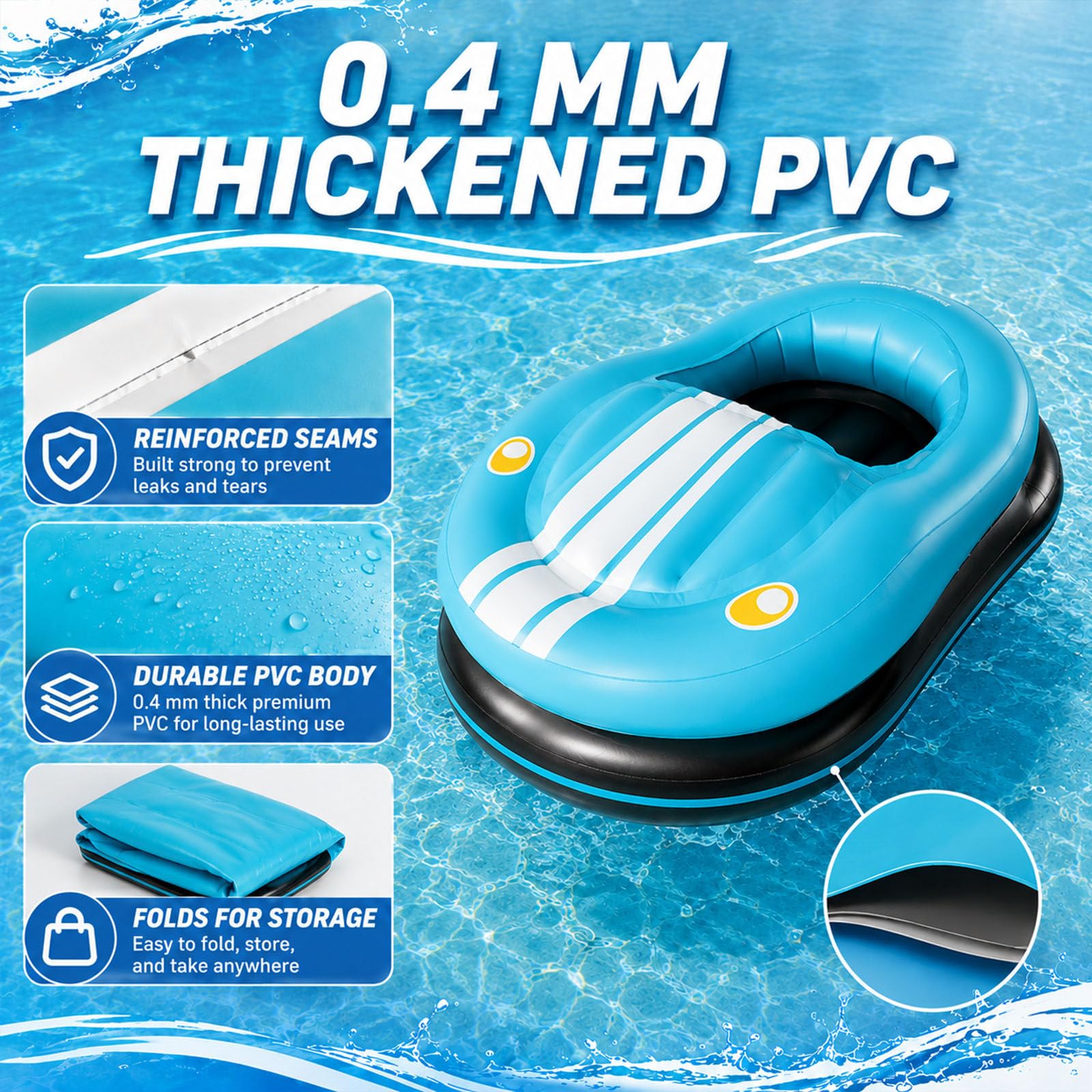 Motorbetriebener Pool-Schwimmring (50 W), Aufblasbares Motorisiertes Stoßboot Mit 360°-Lenkung, Elektrischer Aufblasbarer Wasserball, Wasserspielzeug Für Erwachsene Mit Kabelloser Pumpe