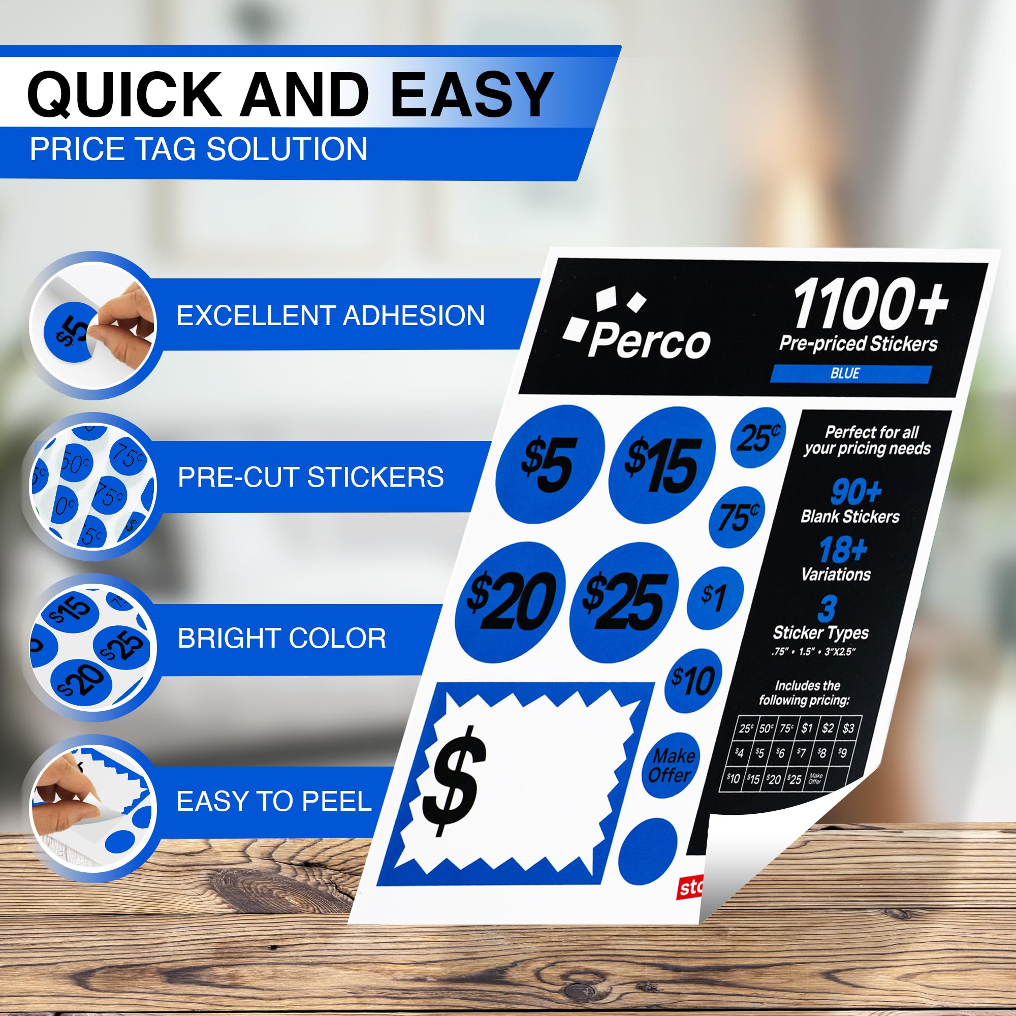 Calcomanías de precios de venta de garaje, 28 hojas, 1,100 calcomanías azules preprecio y en blanco, etiquetas de precio fáciles de leer para precios efectivos, ideal para ventas de patio, mercados de