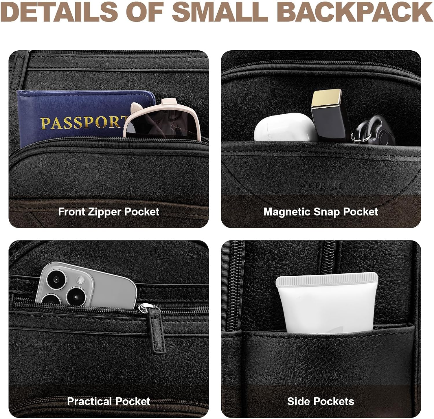 Small Backpack Purse for Women, Mini Backpack Vegan Leather with RFID Blocking & Tablet Pocket, Cute Shoulder Handbag for Travel, School & Work Black - Image 7