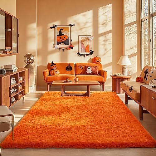 Ophanie Orange Rugs for Living Room Bedroom, 6x9 Fluffy Fuzzy Furry Carpet, Plush Soft Shaggy Bedside Indoor Floor Area Rug for Kids Girls Boys Baby Teen Dorm Nursery Home Decor Aesthetic - 6' x 9' (Living Room 70-135ft²) - Orange