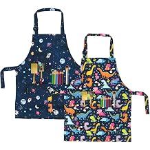 BeeGreen Kids Cooking Aprons w Adjustable Strap Kitchen Aprons w Front Pocket for Kids Toddler Painting Baking Artist