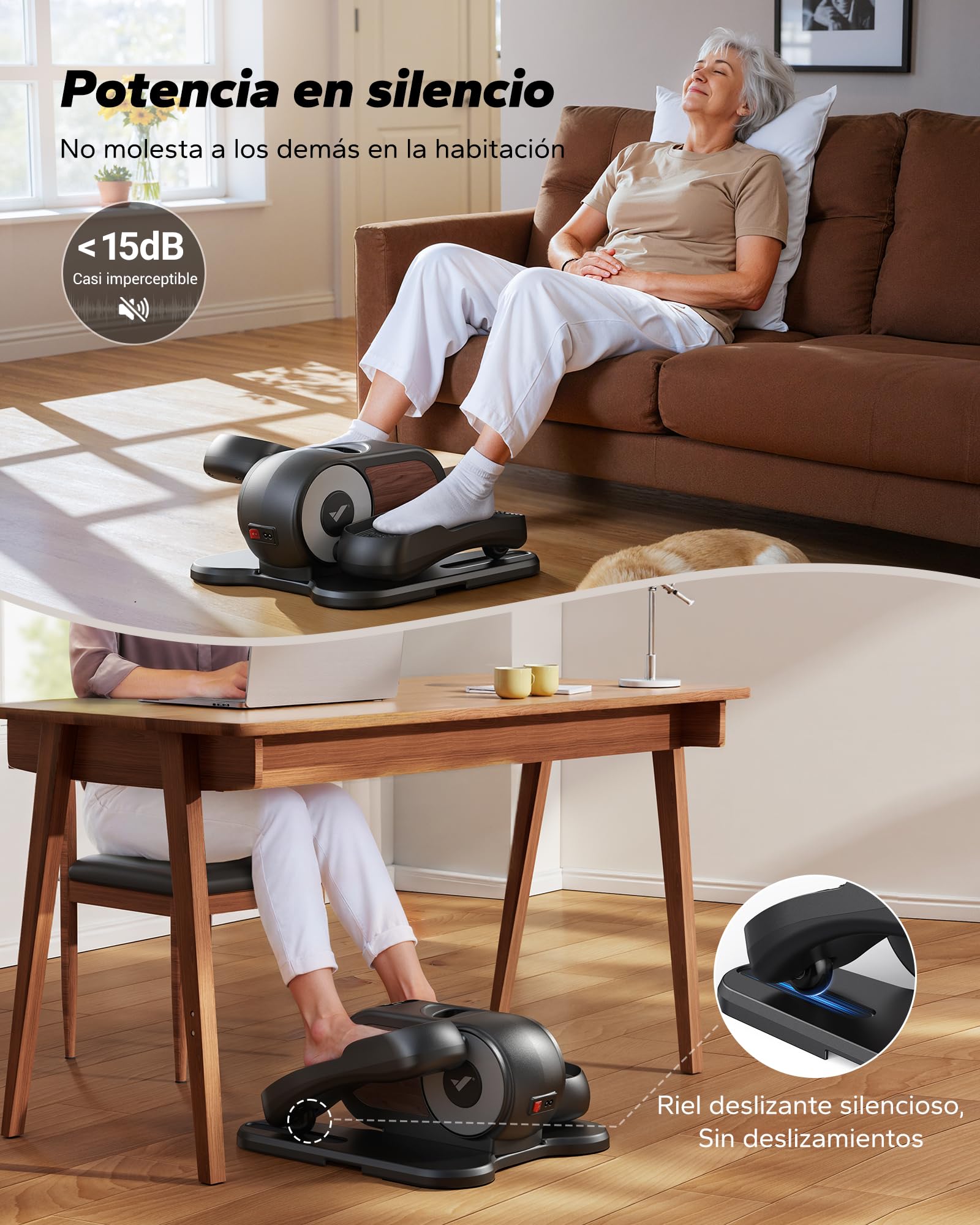 MERACH Máquina Elíptica Eléctrica, Mini Elíptica Bajo Escritorio para Hogar, Mando, Pantalla Grande, Base Antideslizante, 12 Vel., Silenciosa, Portátil, para Mayores y Rehabilitación de Piernas