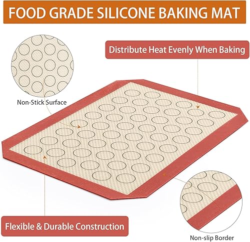 Miniatura 4 de Deedro - Juego de 4 hojas para hornear con alfombrilla de silicona (2 hojas + 2 alfombras), acero inoxidable para galletas con bandeja de silicona