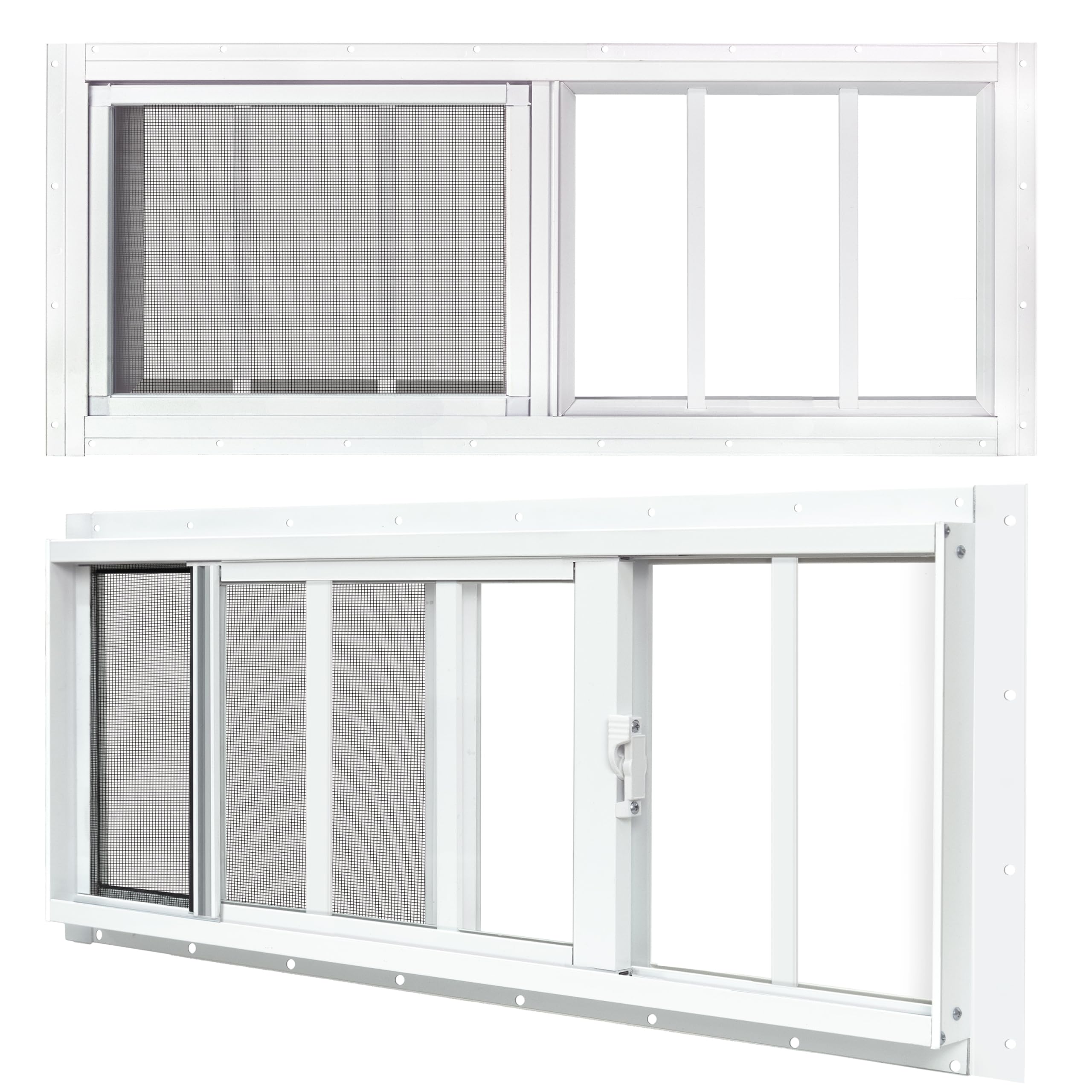 BOBIBAN 2 Pack Shed Windows, 12"x 29" White Sliding Window Suitable for Chicken Coop, shed, Household, Barn - Transom Window with Tempered Glass and Fiberglass Screen (WH,12''x 29'')