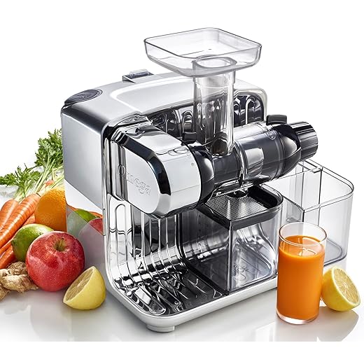 Omega Cube Nutrition System Juicer Creates Fruit Vegetable & Wheatgrass Juice Slow Masticating Compact Design with Convenient Storage, 200-Watt, Silver