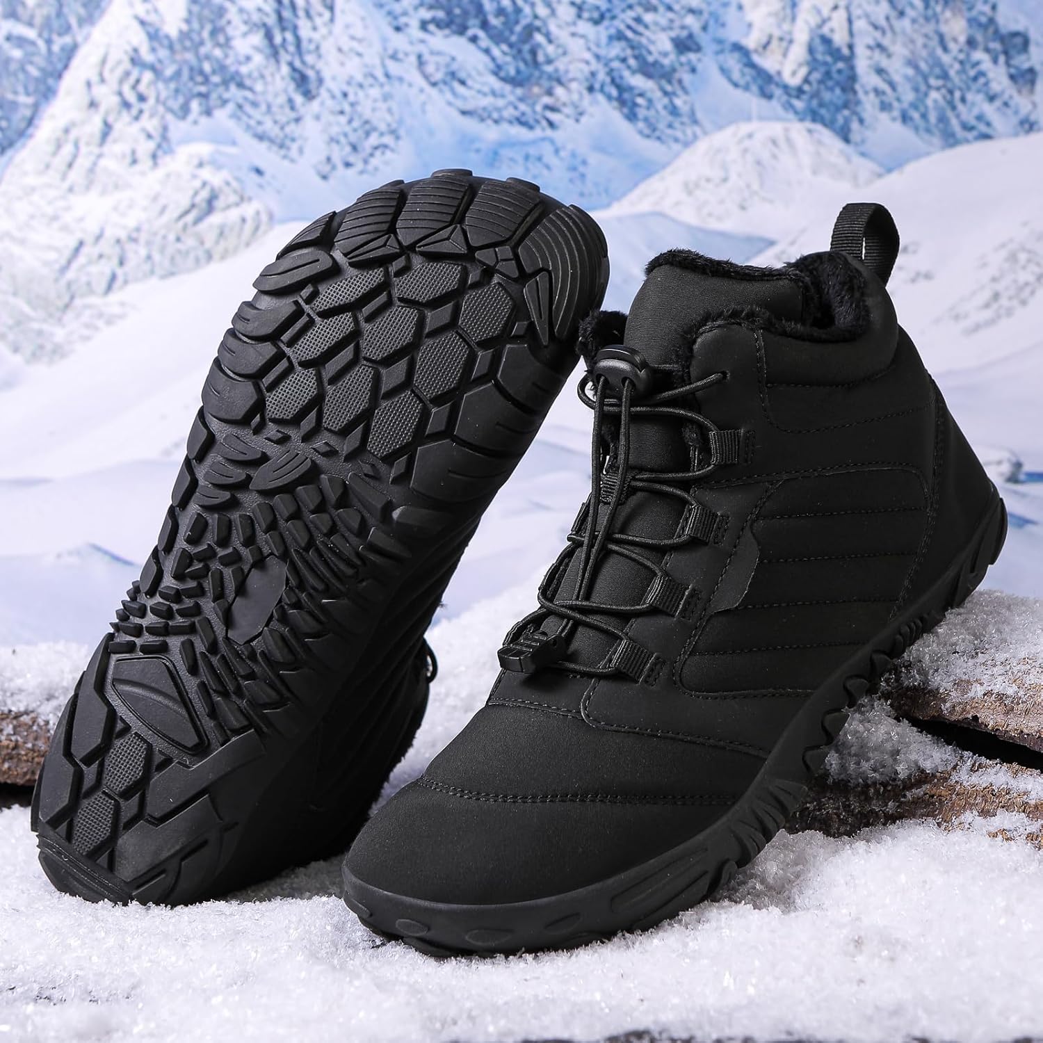 Barefoot Hiking Boots Women Waterproof Winter Barefoot Boots Insulated Warm Walking Hiking Boots for Women Trail Running Healthy Non-Slip Drop Zero Sole Wide Toe Box Comfortable Sneakers