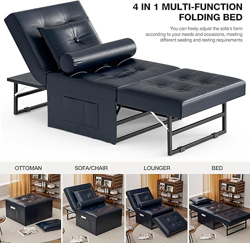 Miniatura 5 de Sofá cama de piel sintética, silla convertible 4 en 1, cama otomana plegable multifunción con respaldo ajustable para sala de estar, apartamento y
