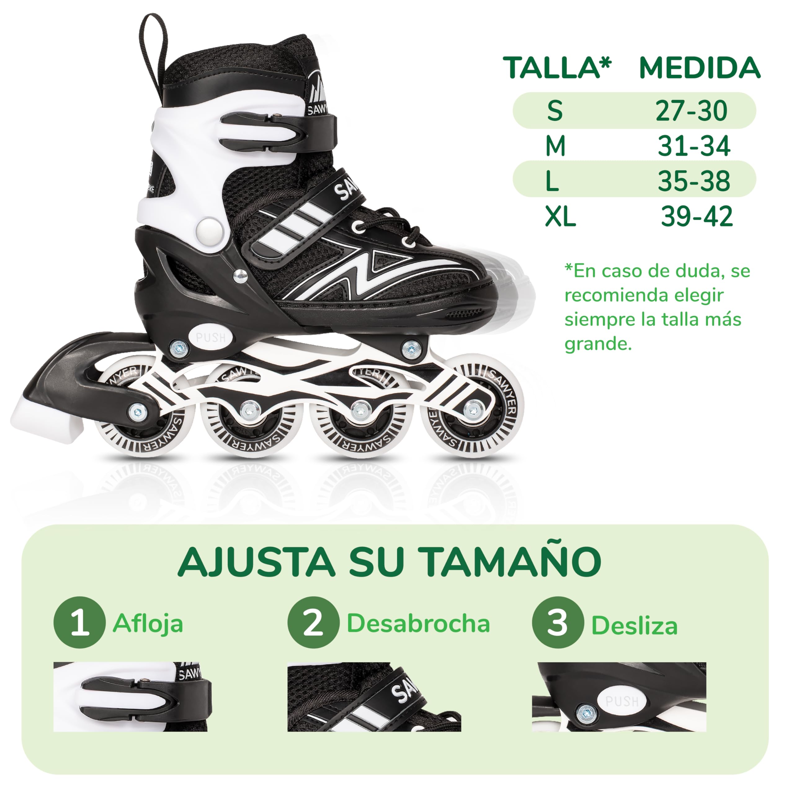 Patines en Línea Ajustables Tallas 27 a 38