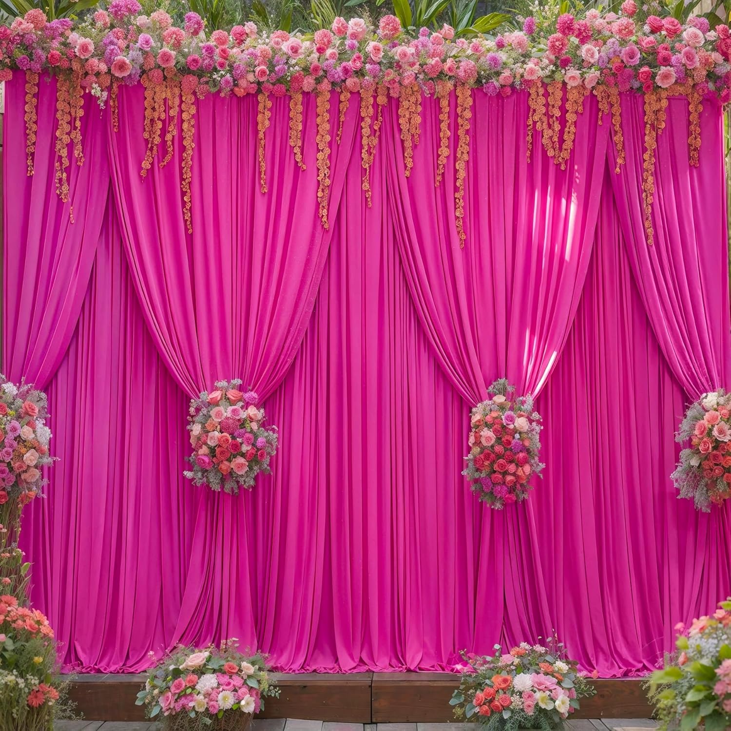40ft x 10ft Wrinkle Free Hot Pink Wedding Backdrop Curtains for Party Bridal Shower Reception Decorations Hot Pink Fabric Curtain Backdrops Drapes for Photography Baby Shower Birthday Background