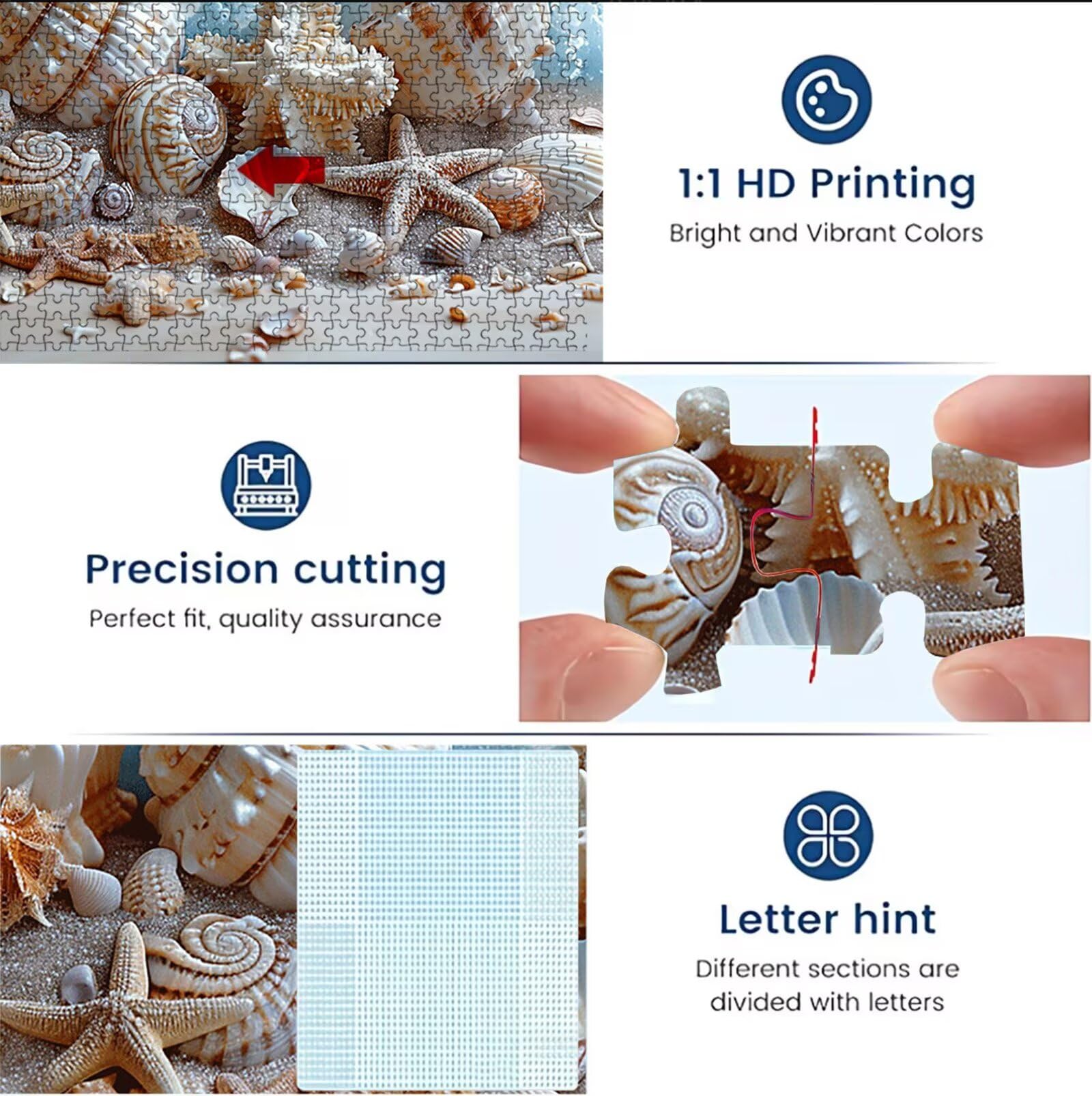 Puzzle 1000 elementów, puzzle 1000 elementów dla dorosłych, trudne puzzle, aktywność antystresowa i relaks, druk w wysokiej rozdzielczości, puzzle drewniana muszla plażowa z wykwintnym pudełkiem do