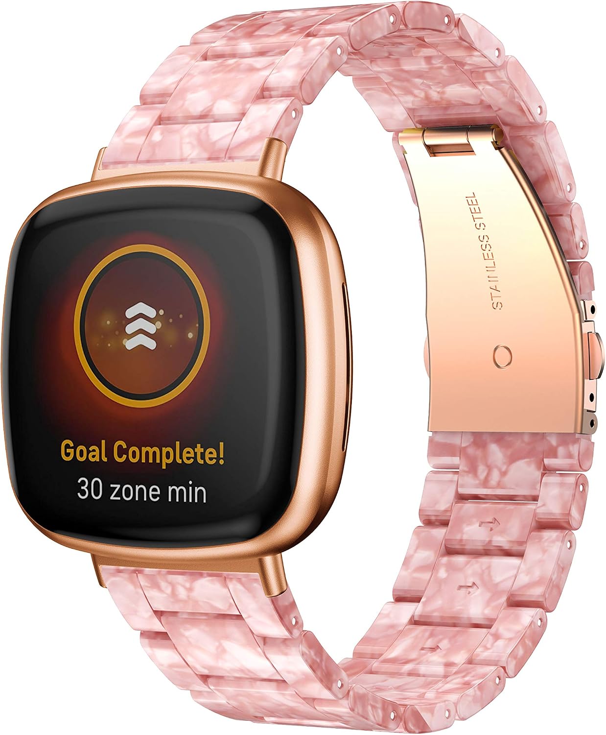 BaiHui Resin Watch Band Compatible with Fitbit Versa 3 Bands/Fitbit Sense Bands,Resin Watch Bands Replacement Bracelet Wristbands with Stainless Metal Buckle for Women Men - Pink