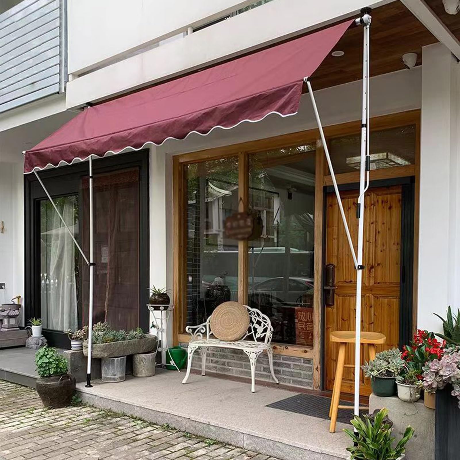 Toldo retráctil manual impermeable sin tornillos para evitar calor en ventana