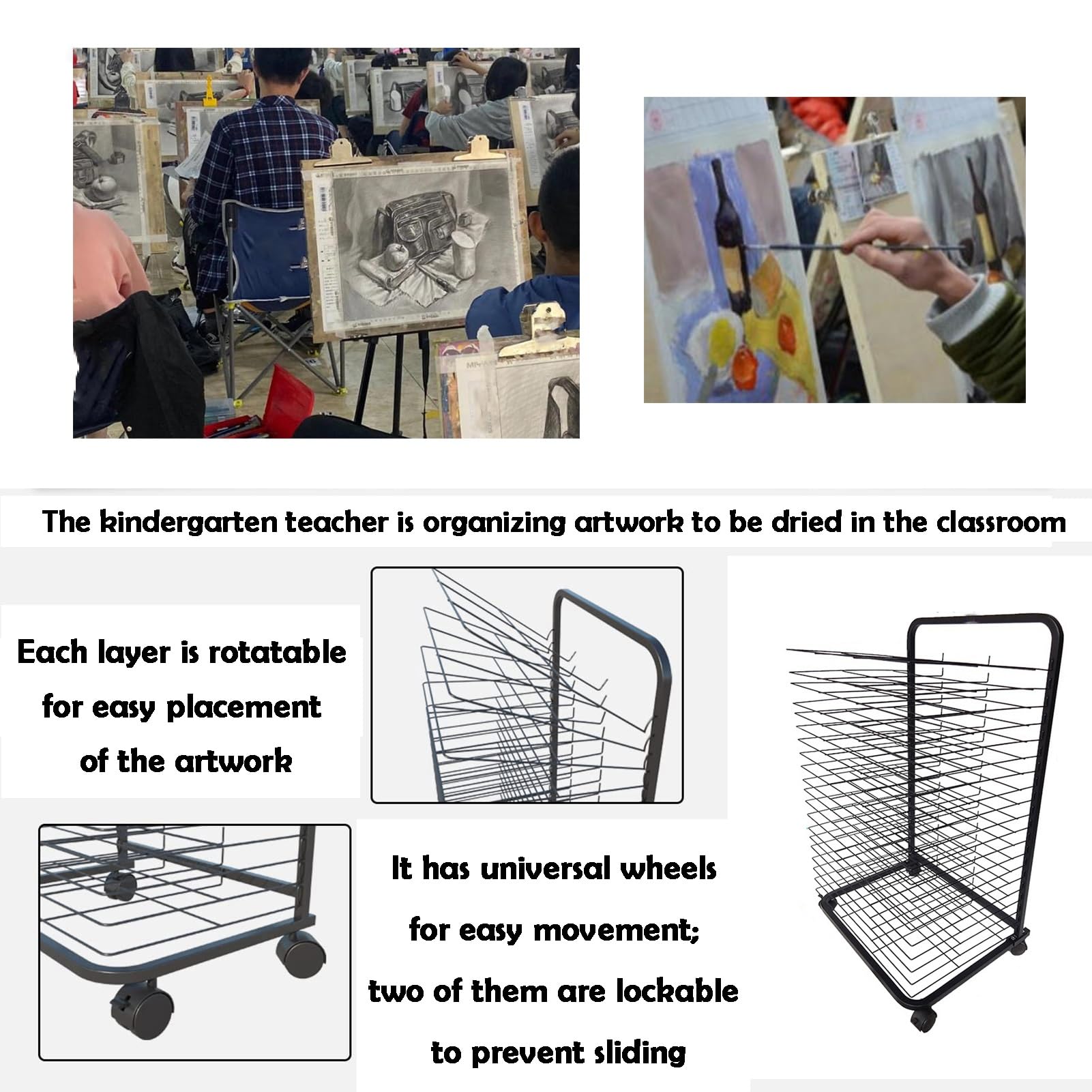 Mobile Art Storage - Estante de secado con 20 estantes extraíbles para carteles y obras de arte en estudios