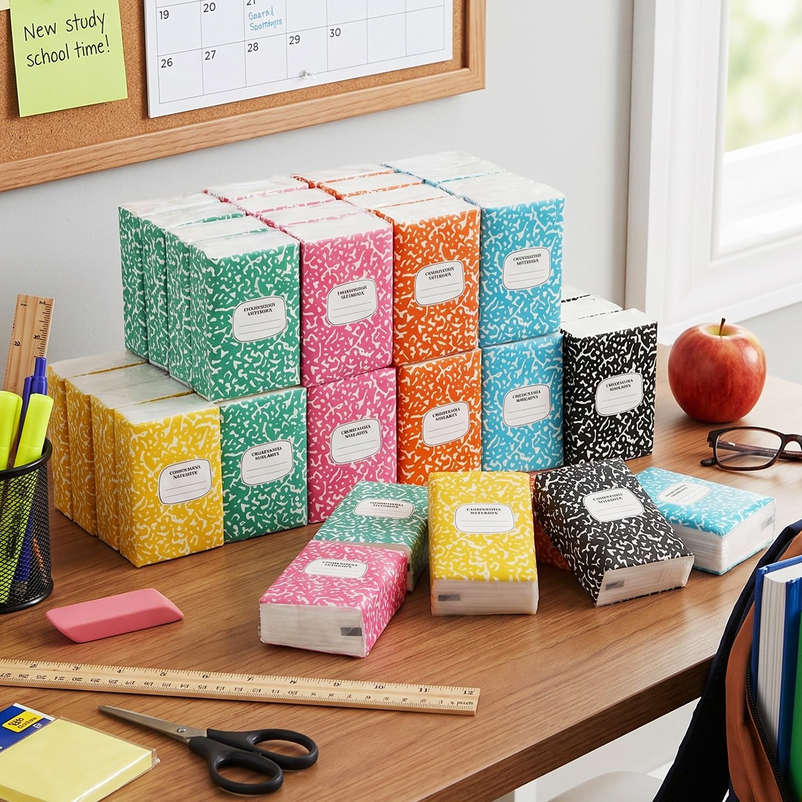 Colarr 60 Pz Ritorno a Scuola Mini Pocket Fazzoletti Insegnante Pocket Fazzoletti Bulk Travel Size Composizione Notebook Tema Carta Facciale Carino Ricompense Classroom Insegnante Party Favors