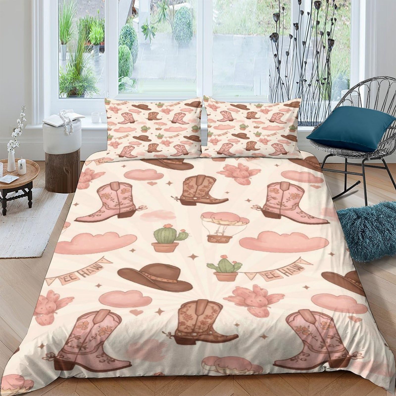 Ctjqhvkz Style-3 3D Printed Western Cowboy Boots Fitted Sheet Microfiber Soft Pink Hat Cactus Bed Cover For Bedroom Guest Room Decor Single（135X200cm）