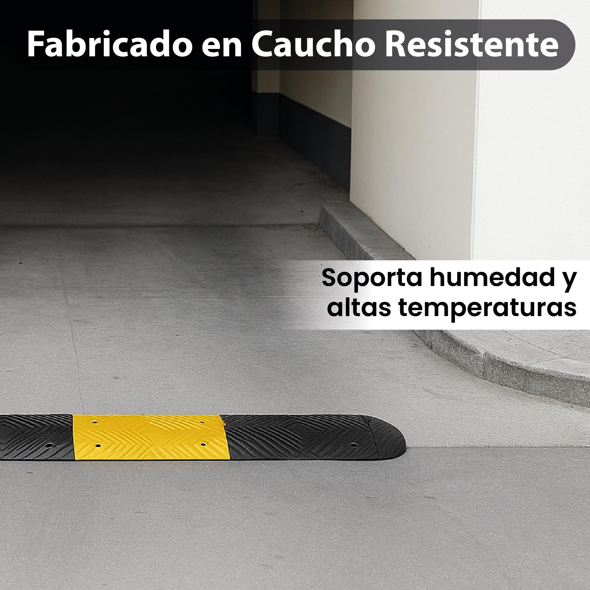 Pack Completo – Reductor de Velocidad Vial 35mm de Alto con Tornillos – Badenes de Goma para Rampa Garaje, Suelo, Carretera, Aparcamiento o Parking– Badenes para Garaje Resistentes - Alta Visibilidad
