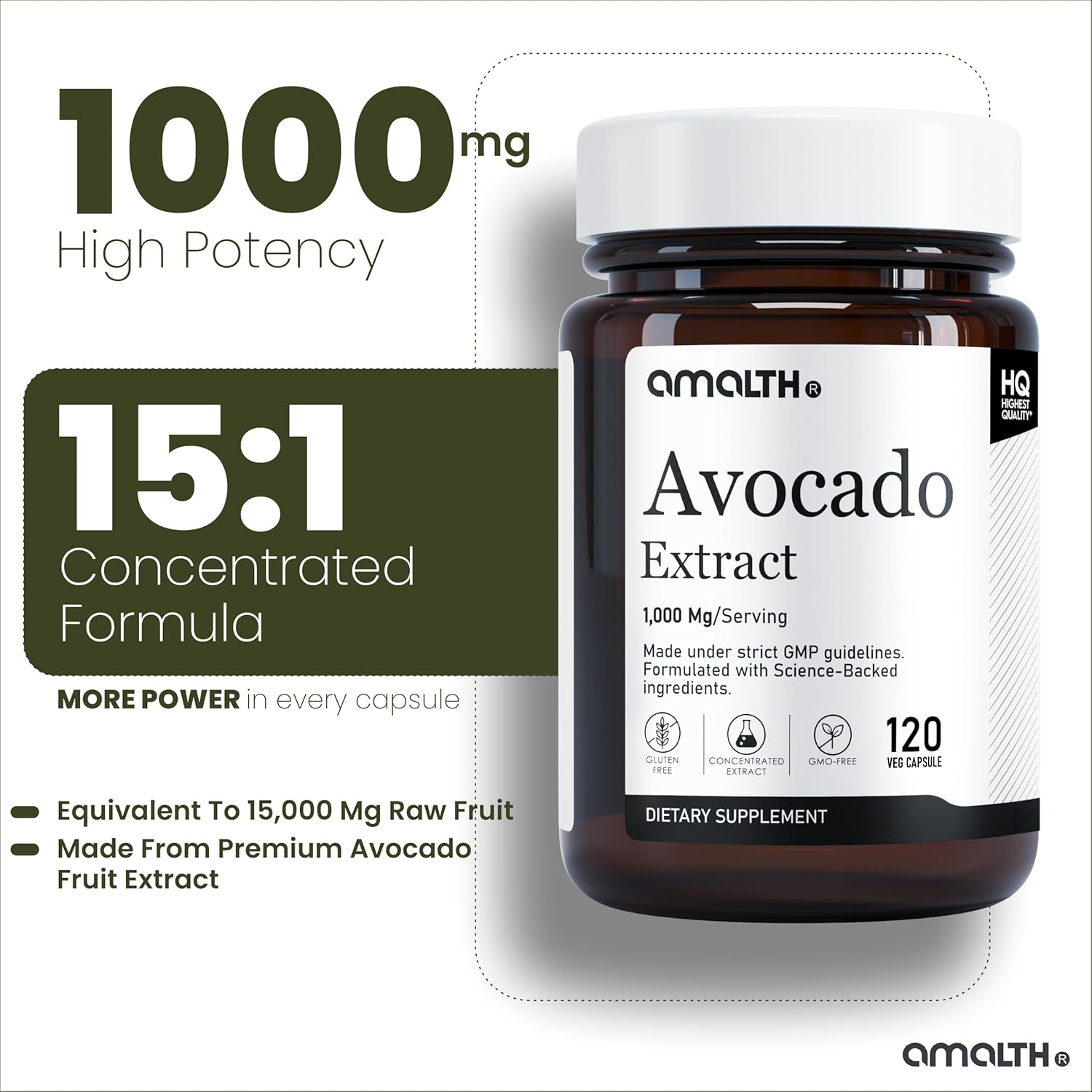 AMALTH Avocado Supplement Fruit Extract 15:1, 1000mg Maximum Strength ASU for Joints Health and Support Digestion |120 Capsules | Non-GMO, Gluten Free - Image 2