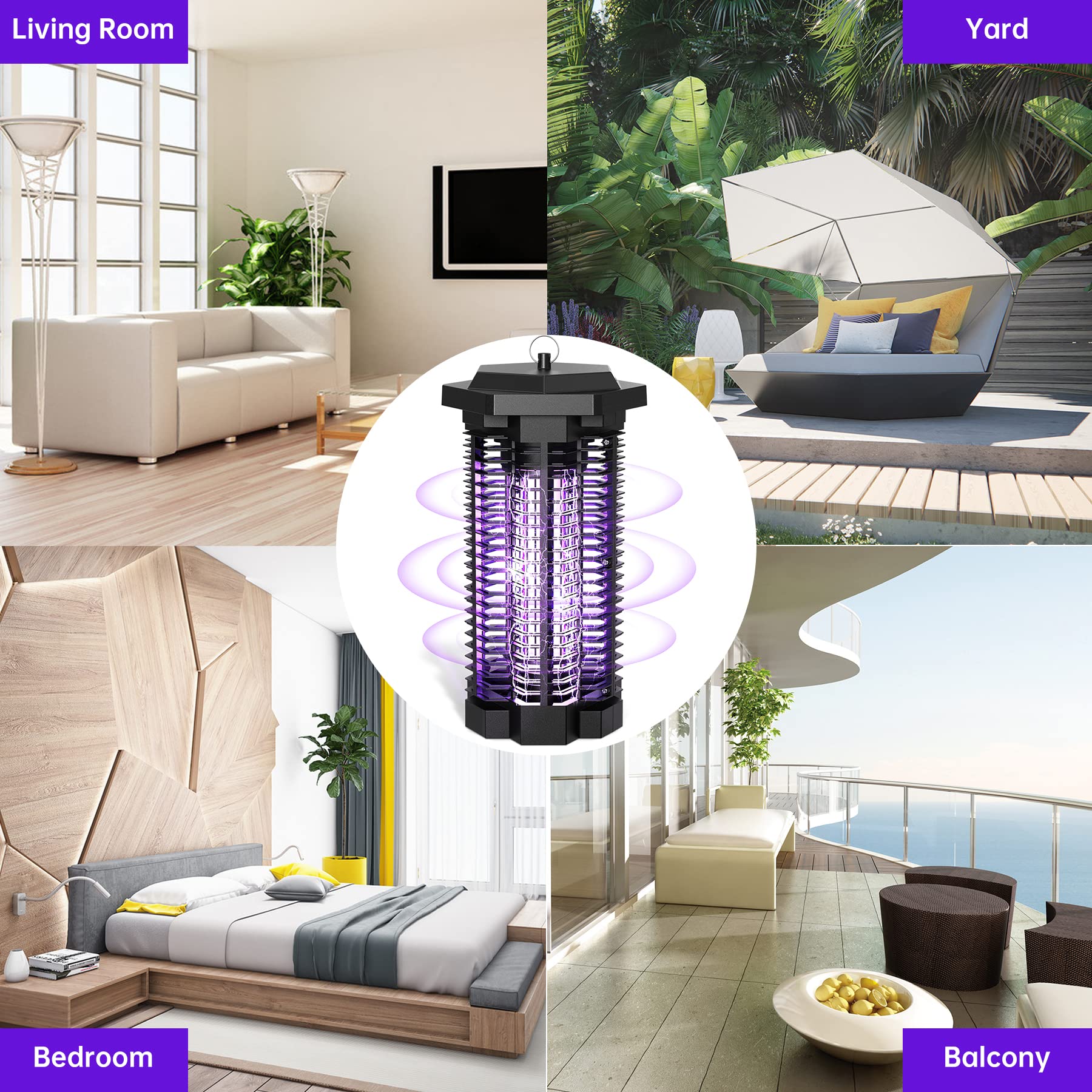 CONOPU Insektenvernichter Elektrisch 4000V, 18W UV-Licht Mückenfalle, Indoor-Mückenlampe, Garten-Insektenlampe mit extra Lampe, Schwarz, OZM21W12, Small