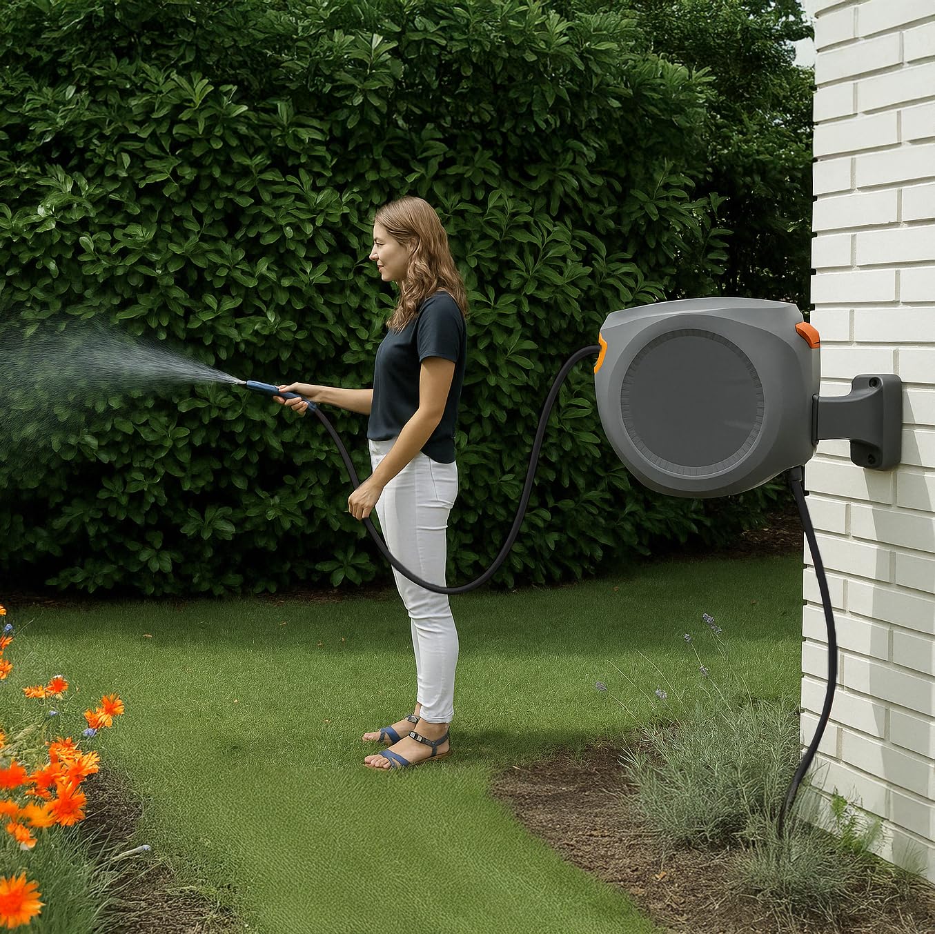 Brigros - Avvolgitubo da parete automatico con tubo acqua 20 Metri PVC Ø 1/2" raccordo 3/4"