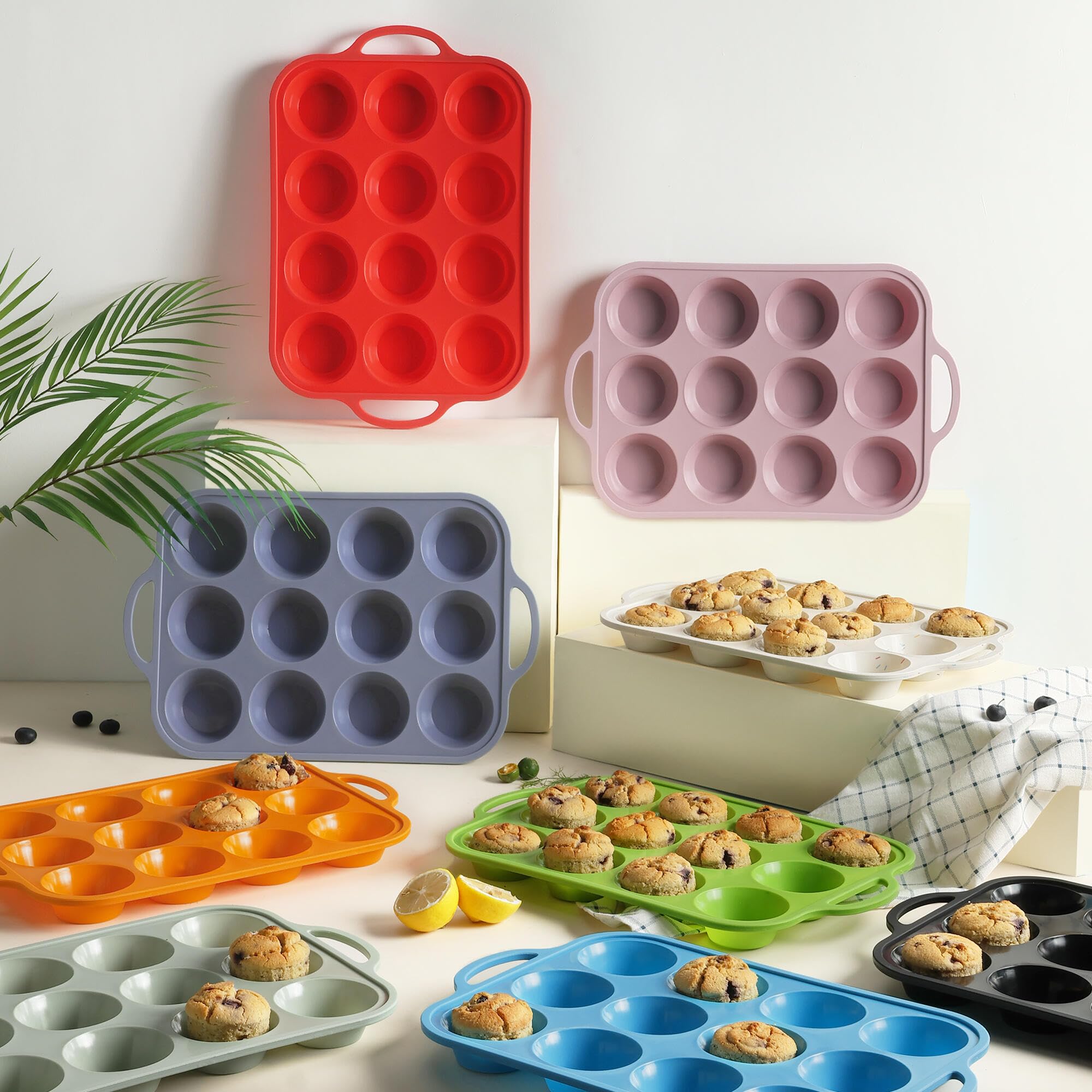 Silikon-Muffinform mit metallverstärktem Rahmen, normale Größe, Cupcake-Form, Oreo-Eierbisse, Silikon-Kreis, Keksformen, Muffinform, Kuchenformen, Backblech-Set für Frühstück, Sandwiches, 2 Packungen