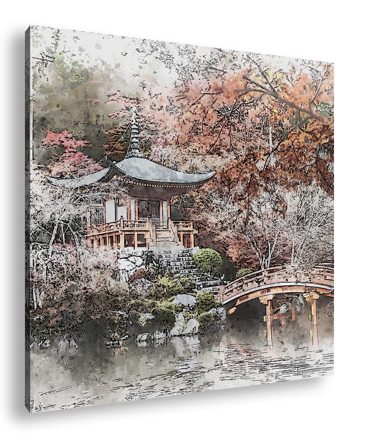 Jardin japonais traditionnel - Format : 60 x 60 cm - Impression numérique de qualité supérieure - Pas d'affiche ou d'affiche.